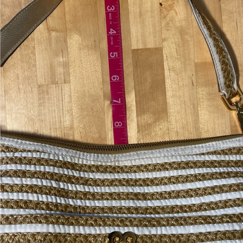 Eric Javits Straw Tan White Stripe Dame Bucket Bag - Picture 15 of 16